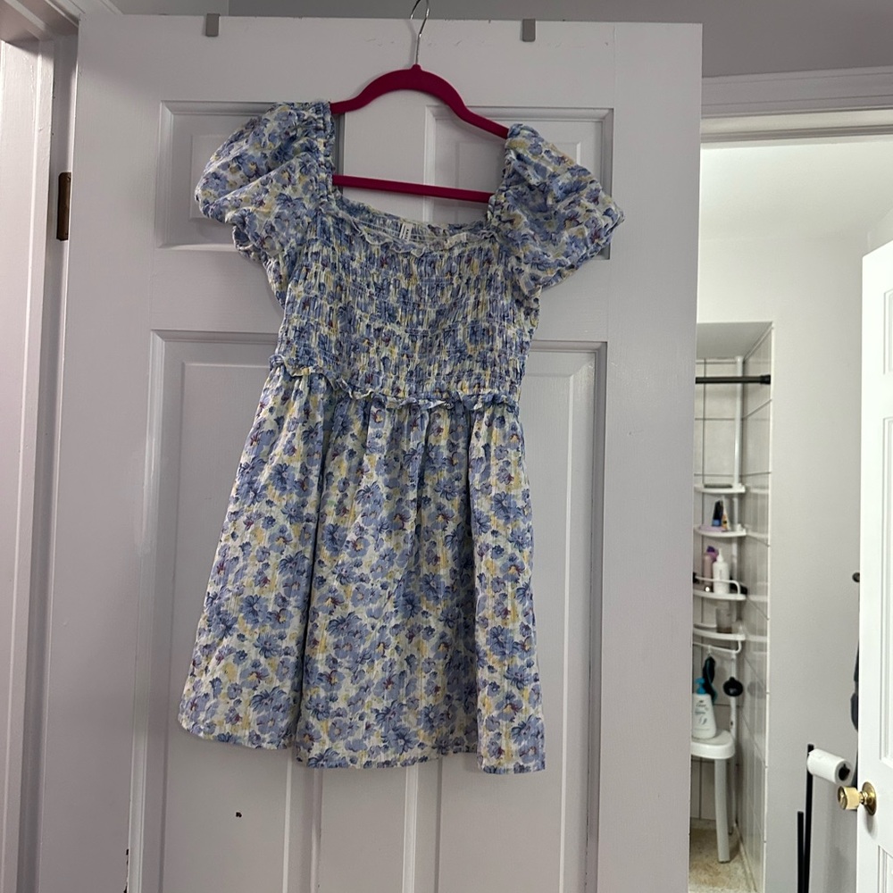 American Eagle Outfitters Blue, White and Yellow Floral Smocked Mini Dress